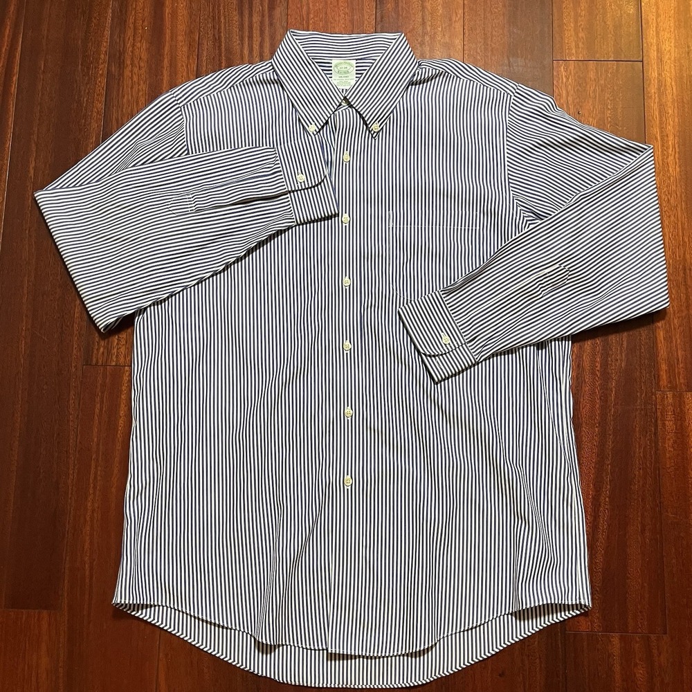 Brooks Brothers Shirt Men 17 34 Blue White Plaid Check Milano Button Down Oxford - Picture 2 of 10